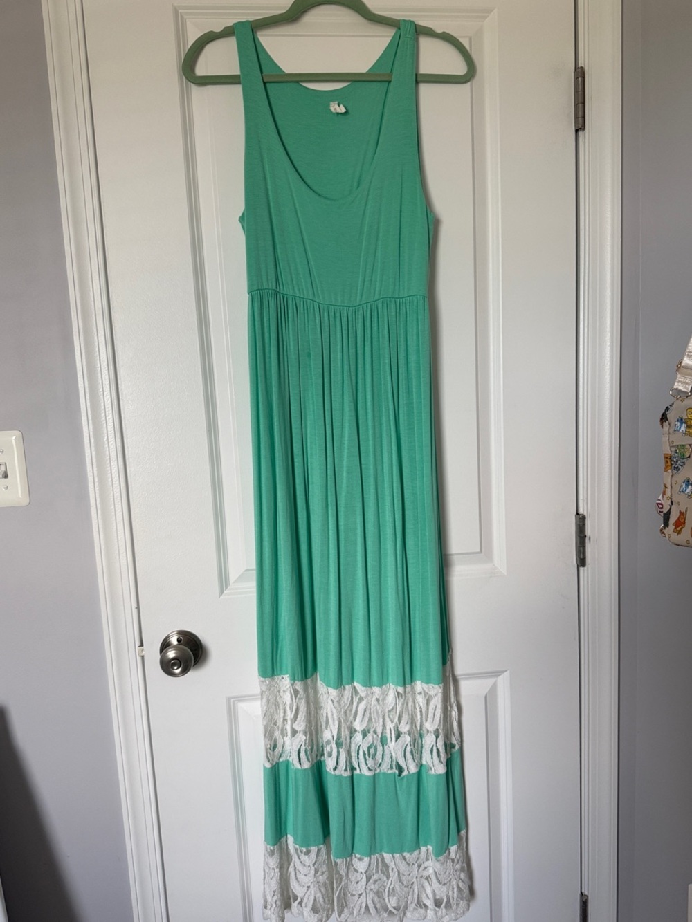 Pink Blush Sleeveless Mint Green Maxi Dress with White Lace Hem